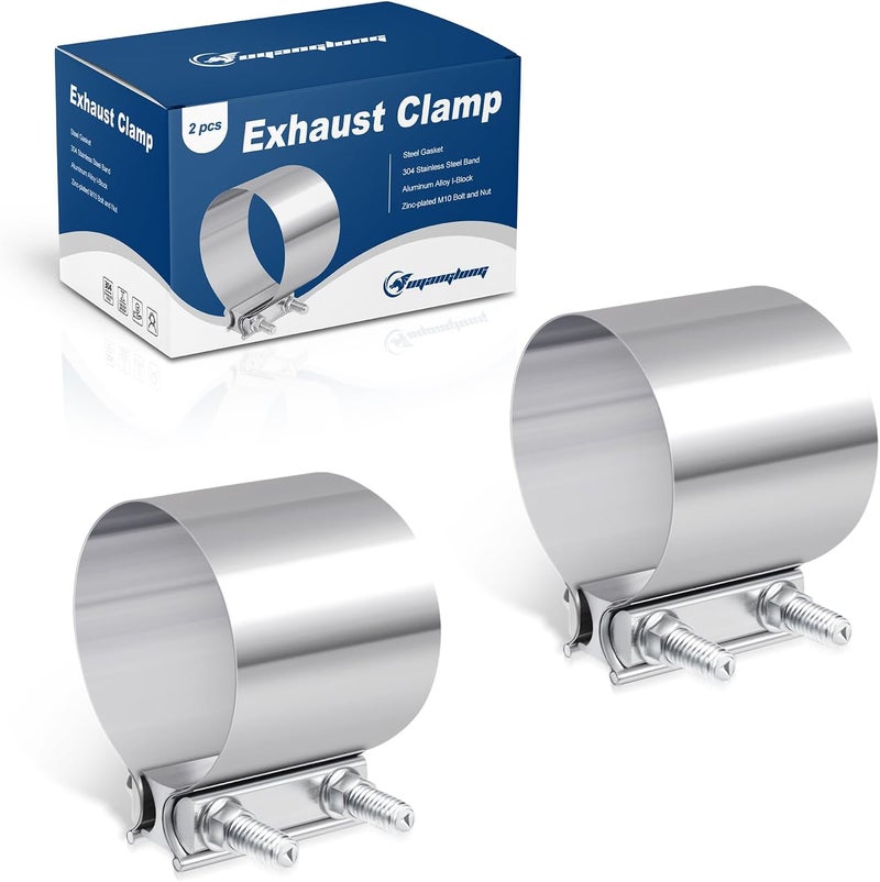 ouyanglong 3.5 Inch Exhaust Clamp, 3 1/2" Butt Joint Band Clamp Stainless Steel Sleeve Coupler for Pipes,Mufflers,Catalytic Converters - 2 Pack - Image 1
